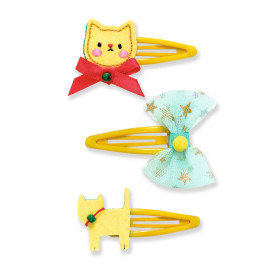 Mina Hair Clips x3 Djeco | Cat & Tulle Bow Exotic Hair Accessories