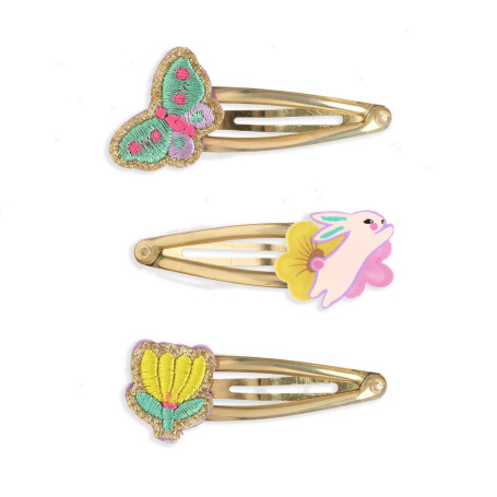Pensée Hair Clips x3 Djeco | Embroidered Rabbit & Butterfly Clips