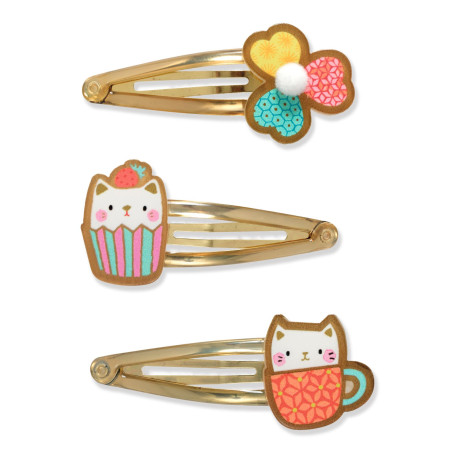 Yoko Hair Clips x3 Djeco | Cat Cupcake & Flower Hair Accessories