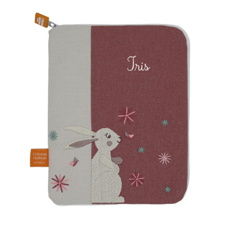 Baby health record book cover with embroidered name - Rabbit
