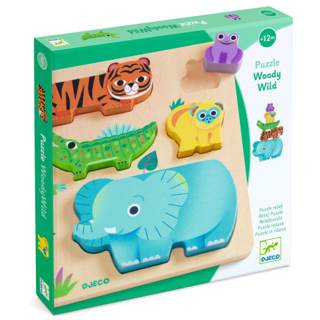 Djeco WoodyWild Wooden Wild Animals Chunky Puzzle