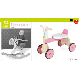 Trotteur rose à pois - Porteur en bois