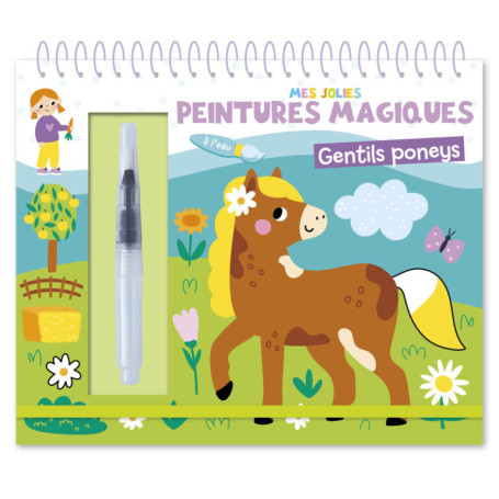 Livre peinture magique Gentils poneys avec pinceau à eau - 123 Soleil