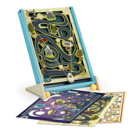Jeu de labyrinthe à ficelles en bois 3 circuits - Vilac