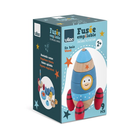 Vilac Wooden Surprise Stacking Rocket Toy - Space Toddler Game