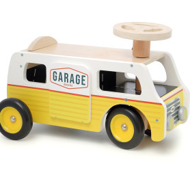 Vilac 2-in-1 Wooden Ride-On Retro Camper Van & Toy Car Garage