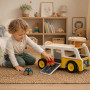 Vilac 2-in-1 Wooden Ride-On Retro Camper Van & Toy Car Garage