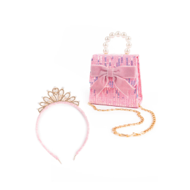 Sac à main rose avec nœud et serre-tête princesse Great Pretenders