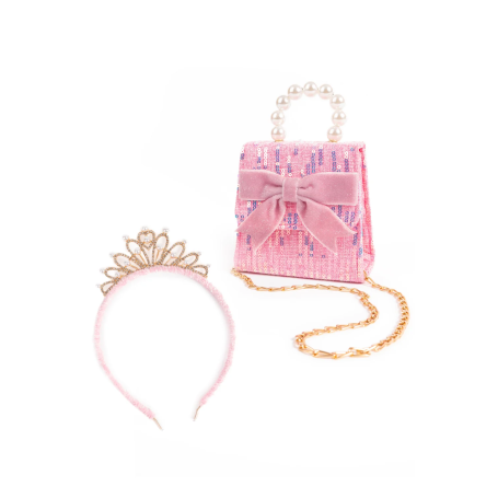 Sac à main rose avec nœud et serre-tête princesse Great Pretenders