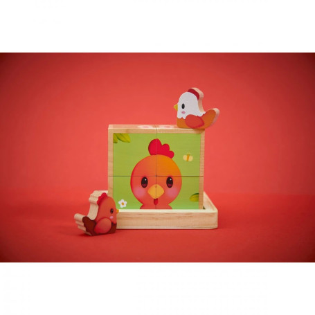 Puzzle 4 cubes en bois ferme barquette Janod