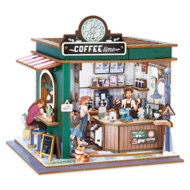 3D Wooden Coffee Shop Diorama Kit - Buki France