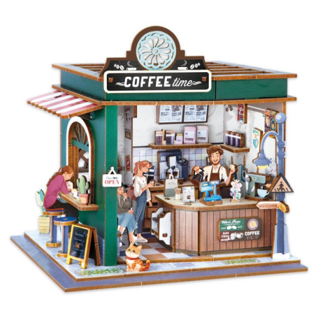 3D Wooden Coffee Shop Diorama Kit - Buki France