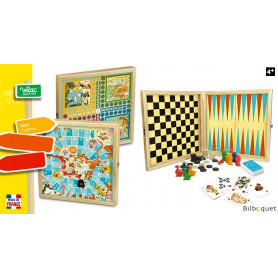 Coffret de jeux traditionnels - Oie/Dames/Petits chevaux/Backgammon/Cartes