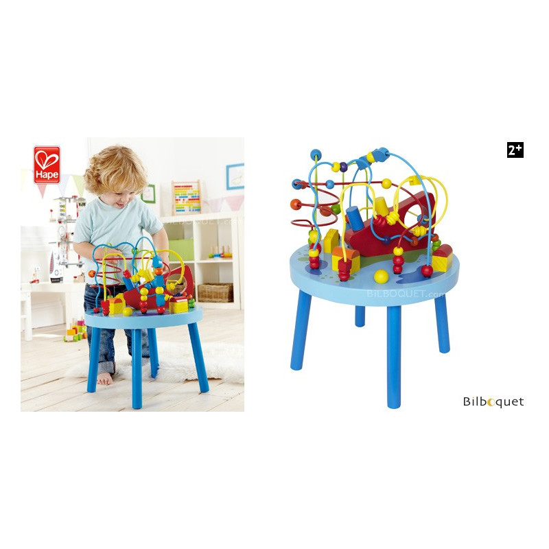 Hape Table D'activité Bébé en Bois - Centre d'Activité Bébé 1 an -  Labyrinthe Boulier, Train & Divers Accessoires - Convient aux Jeux  Individuels & Collectifs - Éveil, Motricité & Dextérité 